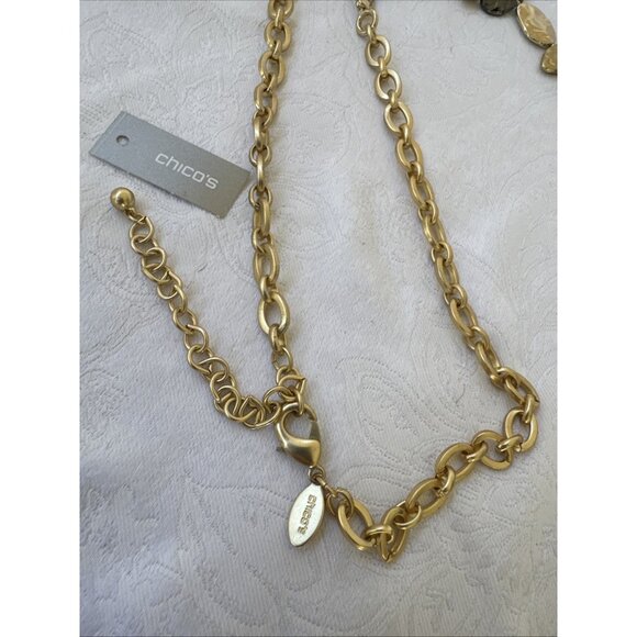 Chicos Silver & Gold Tone 20" Long Rope Tassel Link Chain Statement Necklace NEW - Picture 7 of 16